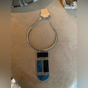 Kenneth Cole Bold Silver Necklace with Black and Blue Accents